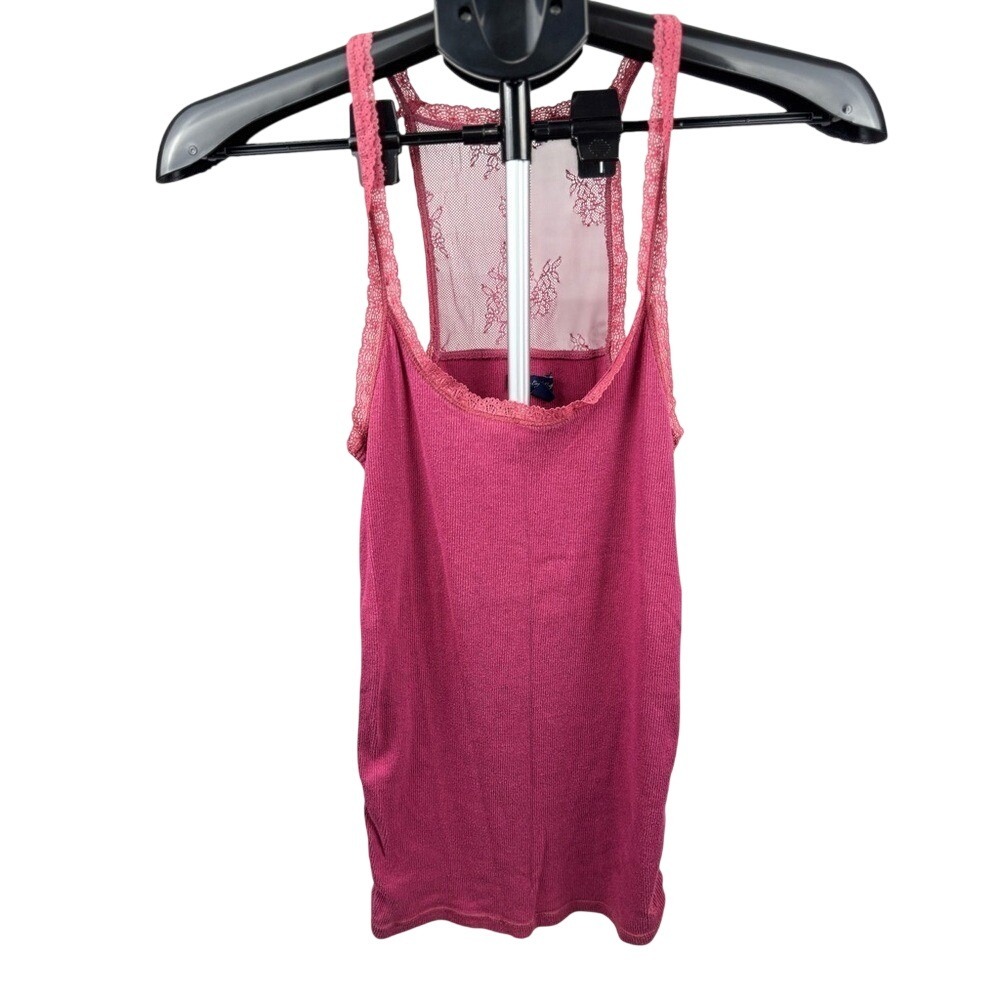 Women's Pink‎ Lace Trim Tank Top